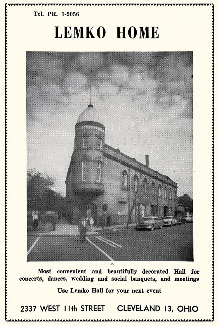1963 Lemko Home advertisement showing the historic building used for concerts, dances, and social events